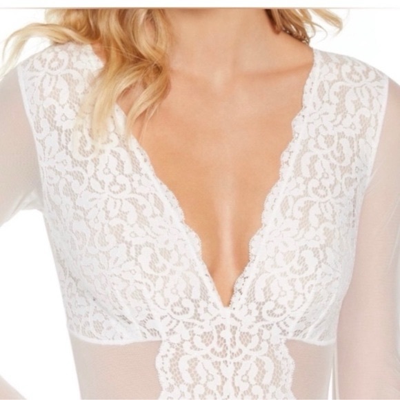 (A9) INC International Concepts Long-Sleeve Lace Mesh Bodysuit-Washed White, NWT - Picture 3 of 7